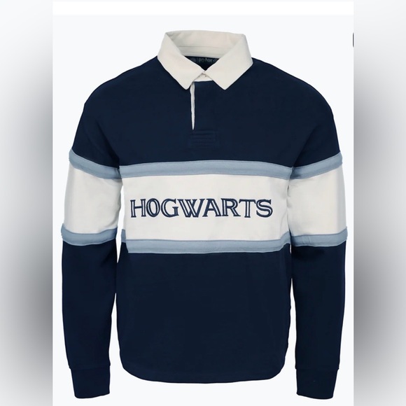 Wizarding World Hogwarts crest Rugby Pullover - Navy & Cream Stripe - Picture 3 of 9